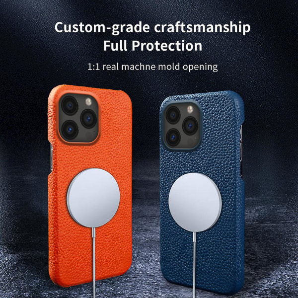 För Iphone 13 Pro 6.1" Anti-dropp cover kompatibelt med Magsafe läderbelagd PC- case Orange