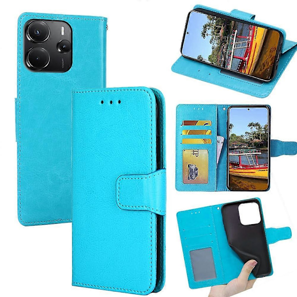 Plånboksfodral i PU-läder + TPU med vikbart stativ för Xiaomi Redmi Note 14 4G (164.84mm) Multicolor Baby Blue