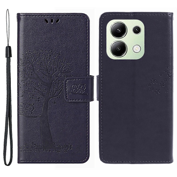 Til Xiaomi Redmi Note 13 4G Mobiltelefon Etui Ugle Træ Præget PU Læder Stå Cover Multicolor Dark Purple