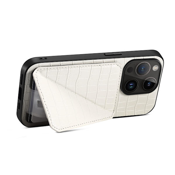 Pc + Tpu+ Pu Läder Phone case För Iphone 13 Pro Crocodile Texture Korthållare Stand Cover White