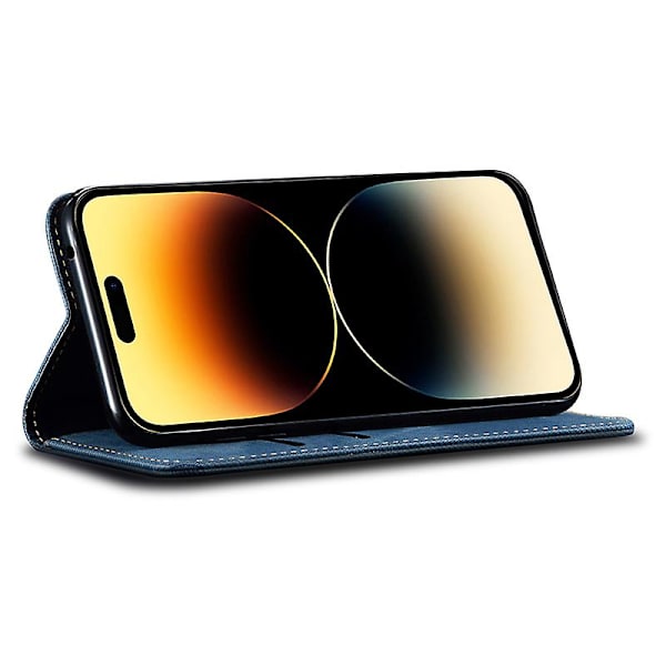 För Iphone 15 Pro Pu Läder Phone case Jeans Tyg Texture Plånboksställ anti-scratch Cover Blue