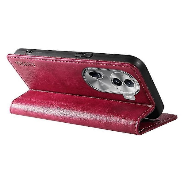 YIKATU YK-006 Mobilskal för Oppo Reno11 5G, Litchi-texturerat PU-läder, Ställ, Plånboksfodral Multicolor Wine Red