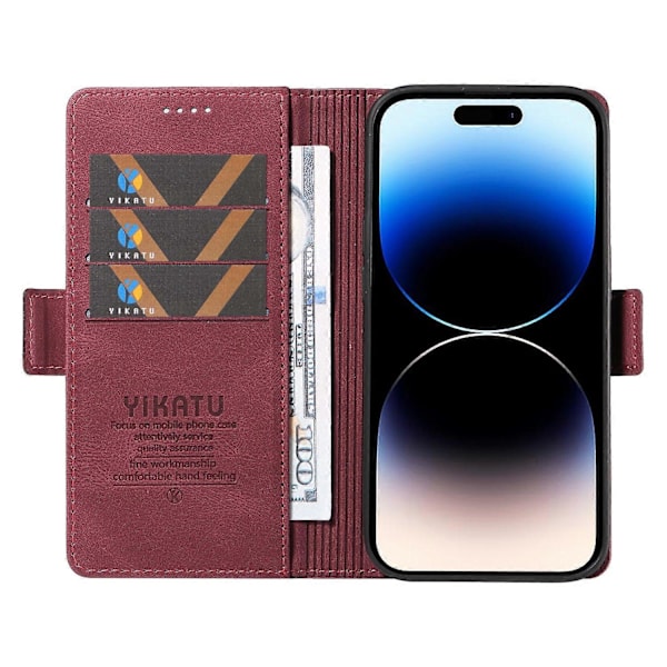 YIKATU YK-005 PU Läder Telefonfodral för iPhone 15 Pro Max, Hudvänligt Stötsäkert Plånboksfodral med Ställ Multicolor Style F