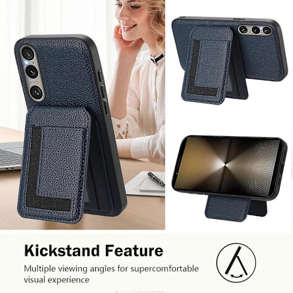 Sony Xperia 1 VI Magneettikotelo TPU+PU Nahkainen Puhelimen Takakuori Irrotettavalla Korttipidikkeellä Multicolor Dark Blue