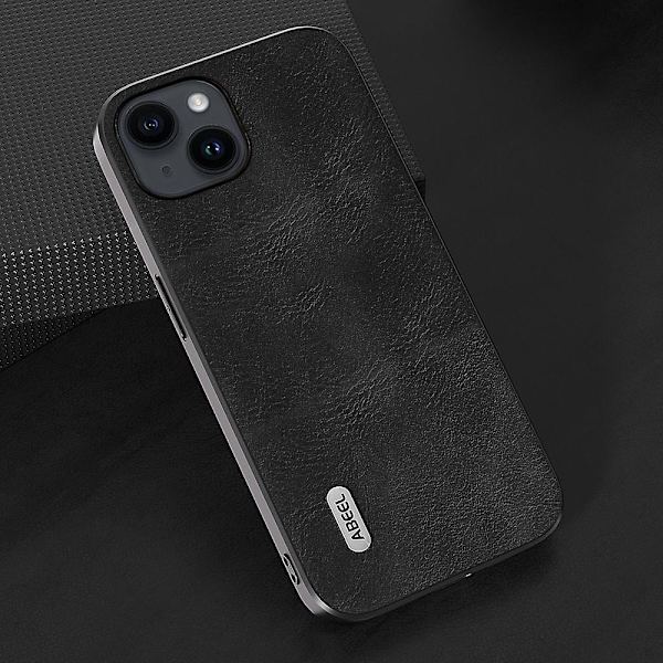Phone case För Iphone 15, Kohud Texture Pu Läderbelagd PC + Tpu Anti-dropp cover Black