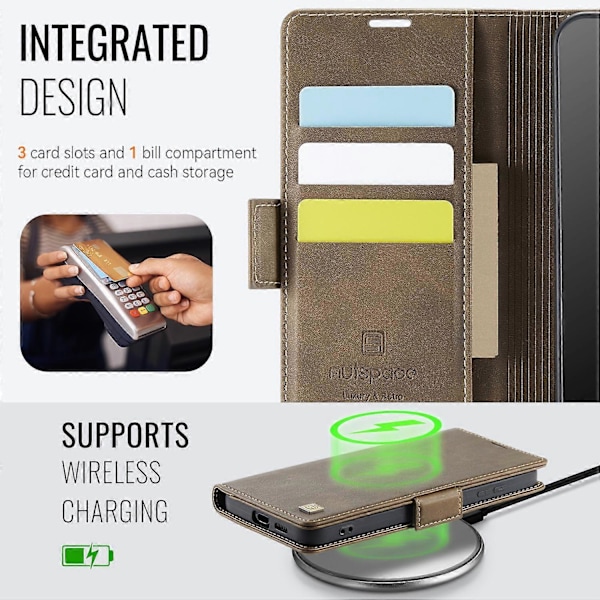 Samsung Galaxy S23+ -kotelo AUTSPACE A11 RFID-suojattu retro nahkainen lompakkokotelo - Musta Multicolor Brown