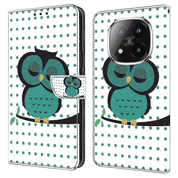 Xiaomi Redmi Note 14 Pro+ 5G -kotelo magneettilukolla, 3D-kuvioitu nahkalompakko puhelinkotelo Multicolor Sleeping Owl