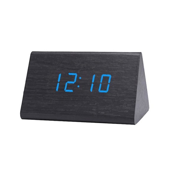 Digital trä USB LED Nattljus Väckarklocka Termometer Display Timepiece Kurogi Blue