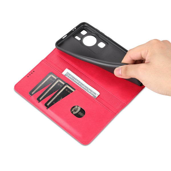 Azns för Huawei P60 / P60 Pro Pu läder phone case Plånboksställ anti-scratch smartphone cover Red