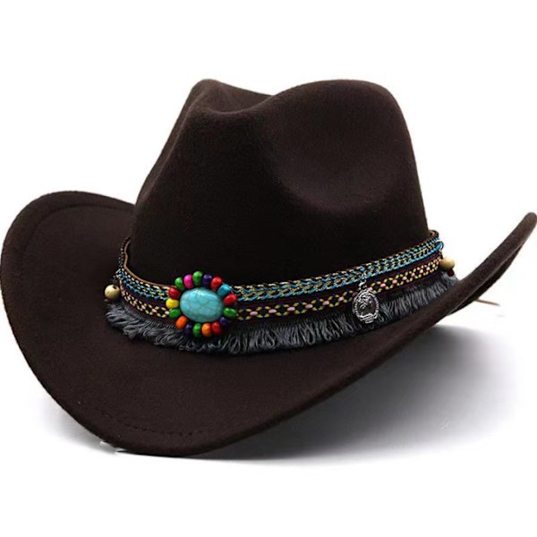 Mode western cowboyhatt med filtkepsar med roll Up brätte dark brown