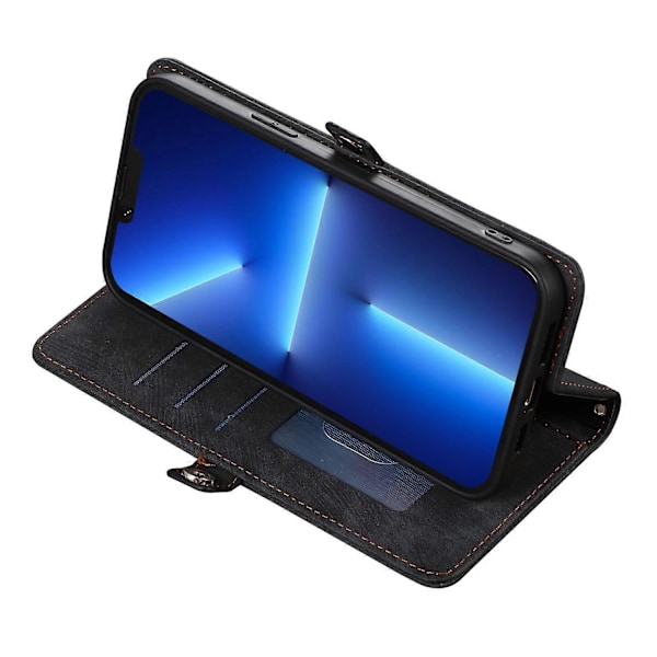 Stand Wallet Case til iPhone 15 Pro Max med 9 Kortpladser, Lynlåslomme, PU Læder Telefoncover med Rem Multicolor Style C