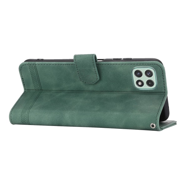 Dierfeng Df-03 Stand Phone case För Samsung Galaxy A22 5g (eu-version), Linjer Imprinted Pu-läder cover Green