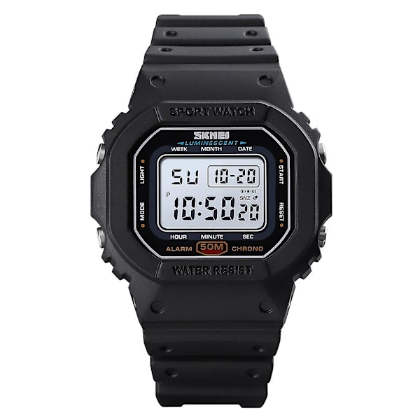 Skmei 1608 Vandtæt Sports Ectronic Ur med Timing, Sort Black