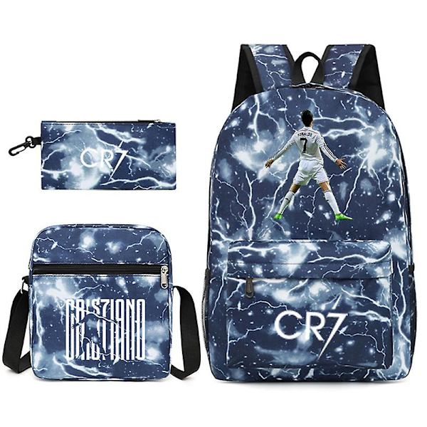 Fotbollsstjärna C Ronaldo Cr7 ryggsäck med printed runt studenten Tredelad ryggsäck. Lightning 1 Lightning 1 Shoulder bag shoulder bag