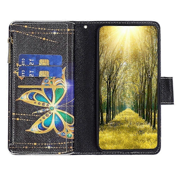 BF03 Telefonfodral för Samsung Galaxy A15 4G Plånboksfodral med Dragkedja i Läder Multicolor Style E