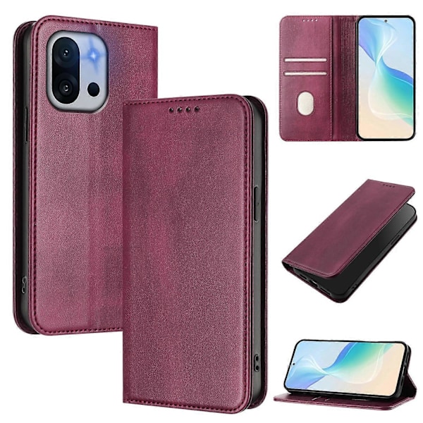 Plånboksfodral för OnePlus 13T 5G Retro Textur RFID-blockerande Läder Telefonskal Multicolor Wine Red