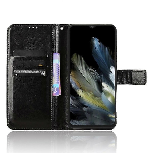 Læder Etui til Blackview Wave 8/Wave 8C/Oscal Flat 2 Crazy Horse Tekstur Telefonpung Cover Multicolor Black