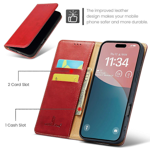 FIERRE SHANN Etui til iPhone 16 Plus PU Læder Flip Stand Wallet Telefon Cover Multicolor Style C