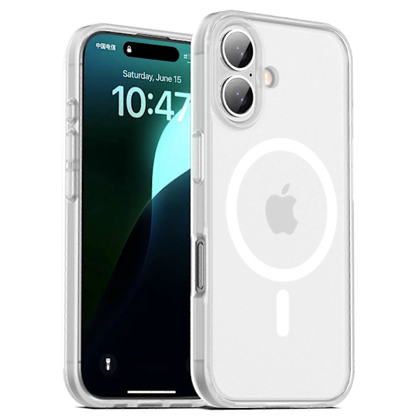 Til iPhone 16 Plus Cover Mat PC+TPU Telefon Cover Kompatibel med MagSafe - Grå Multicolor Translucent