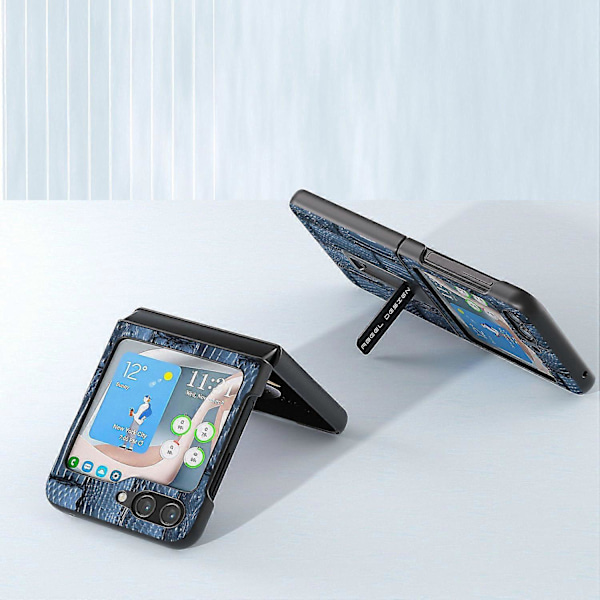 Samsung Galaxy Z Flip5 5G Mahjong -kuvioinen jalustakotelo aitoa lehmännahkaa + PC-puhelinkotelo Multicolor Style B