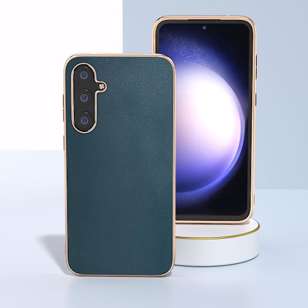 For Samsung Galaxy S23 Fe Nappa Tekstur Elektroplettering Telefondeksel Lærbelagt PC+TPU Bakdeksel Green