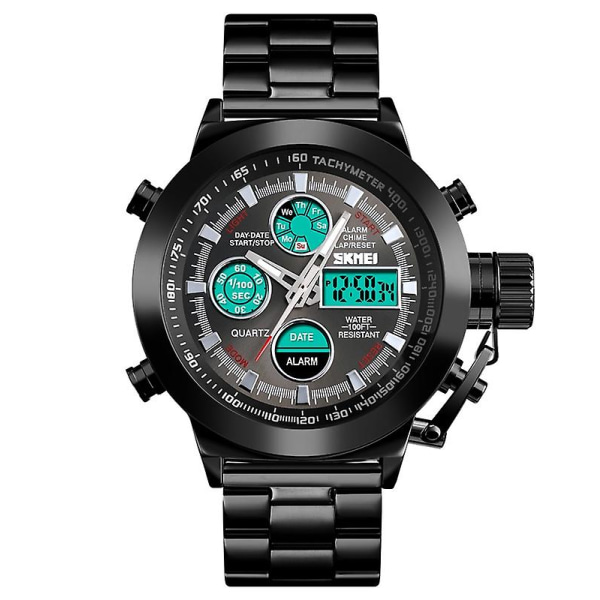 Skmei 1515 Herrmode Hip Hop Style Dual Display elektronisk watch i rostfritt stål Black