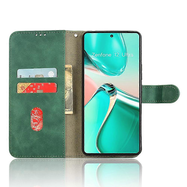Læderetui til Asus Zenfone 12 Ultra 5G, hudfølelse, anti-drop, pung, flip telefoncover Multicolor Green
