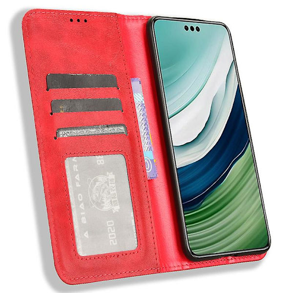 Huawei Mate 60 Retro PU Nahkakotelo Magneettinen Automaattisesti Imevä Lompakkoteline Puhelinkotelo Red