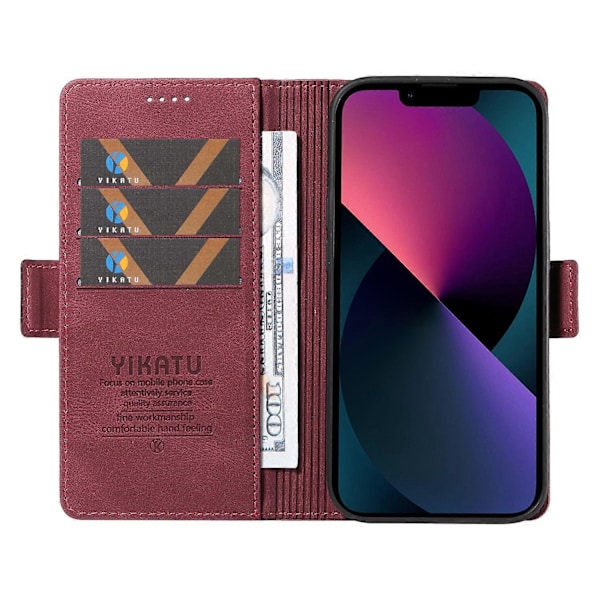 YIKATU YK-005 Skinnkänsla PU Läder Plånboksfodral med Stötsäkert Ställ för iPhone 15 Multicolor Style F