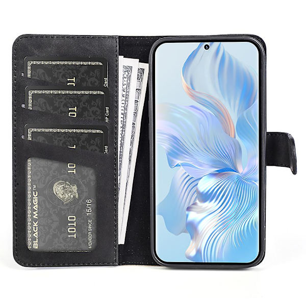 Cover For Honor 80 5g, övergripande täckning Pu Läder Magnetlås Tvåfärgad Design Stativ Phone Case Black