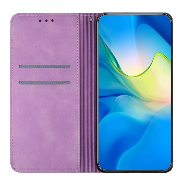 Lompakkokotelo iPhone 15 Pro Maxille, PU-nahkaa, retro kukkakuvio, jalustallinen puhelinkotelo Purple