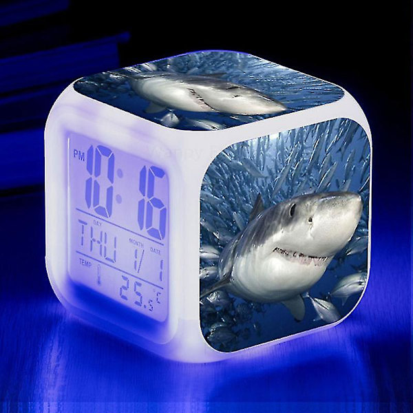 Shark Alarm Clock 7-färgad glödande digitala klockor Barn Baby Sovrum Multifunktion Små nattljus B MULTI