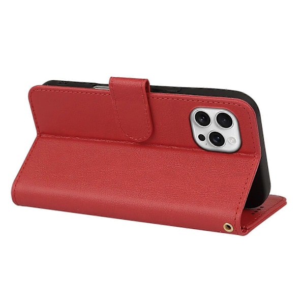 Læderetui med pung, stativ og magnetlukning til iPhone 16 Pro Max - Grøn Multicolor Red
