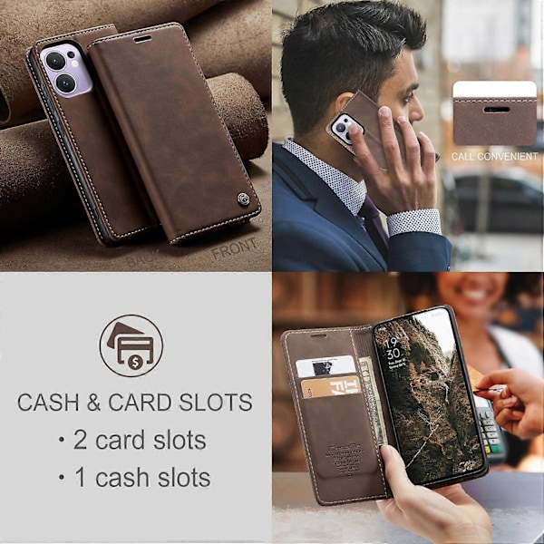 Til Oppo Reno13 F 4G/Oppo Reno13 F 5G Wallet Case CASEME 013 Series PU Læder Telefon Cover Stativ Multicolor Coffee