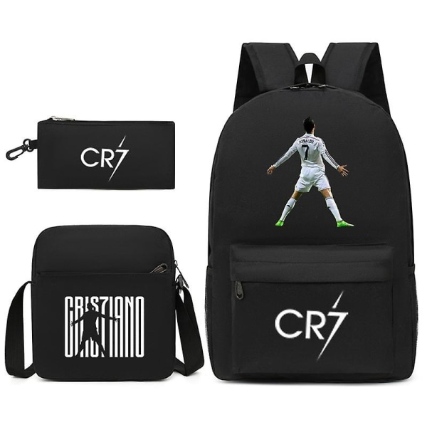 Fotbollsstjärna C Ronaldo Cr7 ryggsäck med printed runt studenten Tredelad ryggsäck. Black 1 Black 1 Shoulder bag shoulder bag