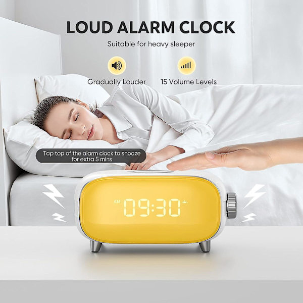 Sunrise Alarm Clock med Sunrise Simulering, Wake Up Light med Snooze, Trådlös laddare, Bluetooth