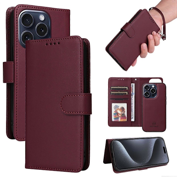 BETOPNICE 005 Deksel til iPhone 15 Pro Avtakbart 2-i-1 Lommebokdeksel i Lær Multicolor Style C