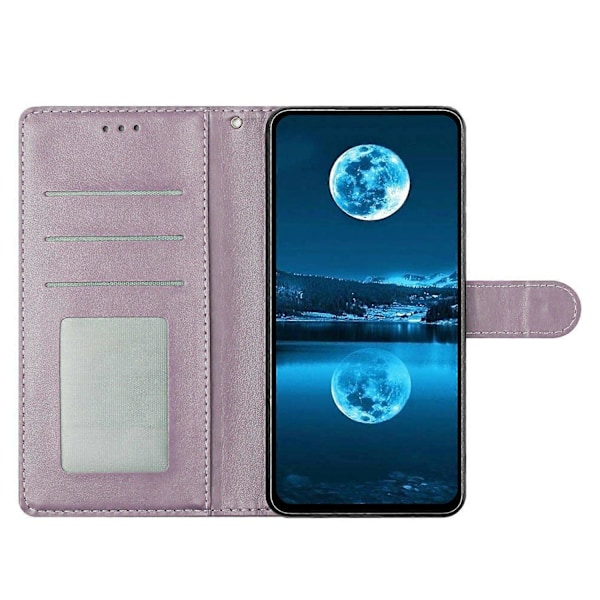 Læder telefoncover med pung, stativ og praktisk rem til Samsung Galaxy A55 5G - Grøn Multicolor Purple
