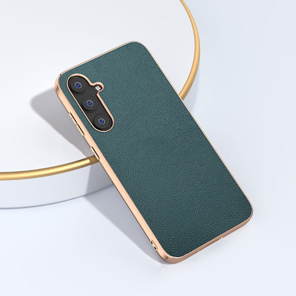 För Samsung Galaxy S23 Fe Litchi Texture Phone case Läderbelagd Pc+tpu Cover Midnight Green