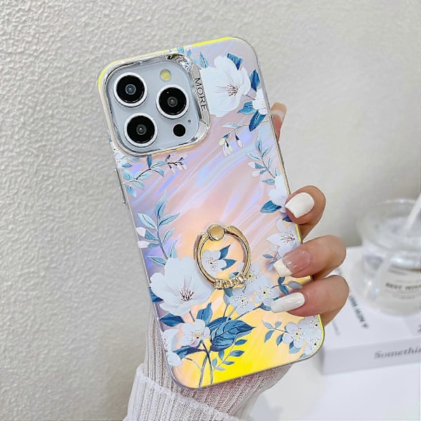 iPhone 15 Pro Max -kotelo, kukkakuvioinen lasertekstuuri, puhelimen takakansi rengaspidikkeellä Multicolor Style K