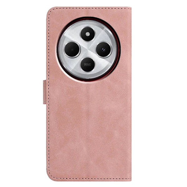 PU Læder Etui Til Xiaomi Redmi 14C 4G/ Redmi A3 Pro 4G/ Poco C75 4G Sommerfugl Blomst Præget Wal Multicolor Rose Gold
