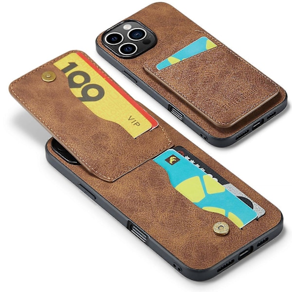 FIERRE SHANN iPhone 16 Pro Etui Kortholder Støtteben Læder RFID-blokering Bagcover Multicolor Style E