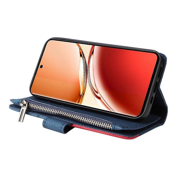 KT Multi-Function Series-5 Etui til Oppo Reno12 F 5G Lynlås Pung Læder Telefon Cover Stativ Multicolor Style E