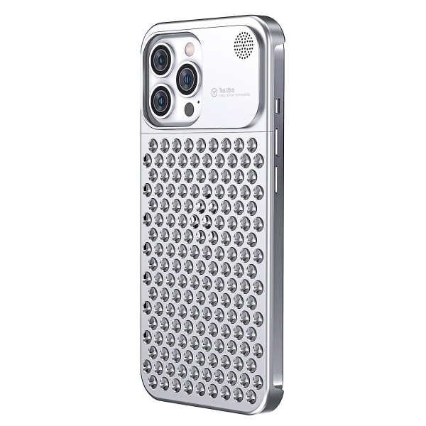 För Iphone 14 Pro Max Fallsäkert kantlöst phone case Aluminiumlegering Värmeavledning Cover Silver