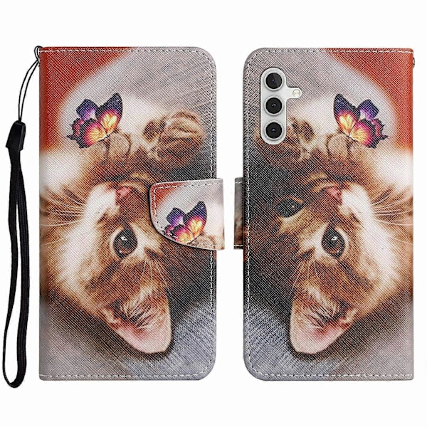 Samsung Galaxy A26 5G/A16 4G -kotelo, kuvioitu, suojaava nahkainen folio-puhelinkotelo Multicolor Butterfly Cat
