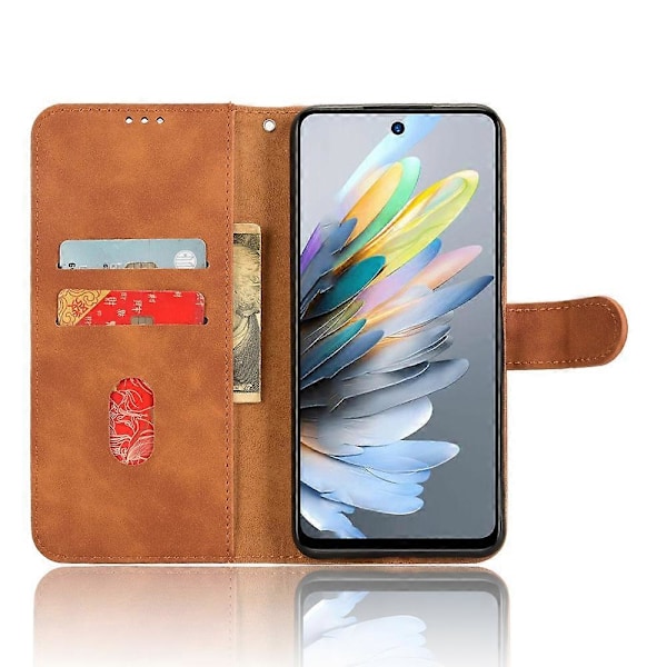 ZTE Blade A75 4G Nahkakotelo, ihon tuntuinen, pudotussuojaava lompakkokotelo - Musta Multicolor Brown