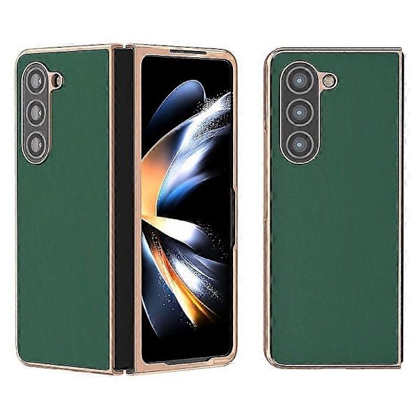 För Samsung Galaxy Z Fold5 5G Silkeslen Känsla Mobilskal Äkta Koläder+PC Elektroplätering Skydd Multicolor Style D