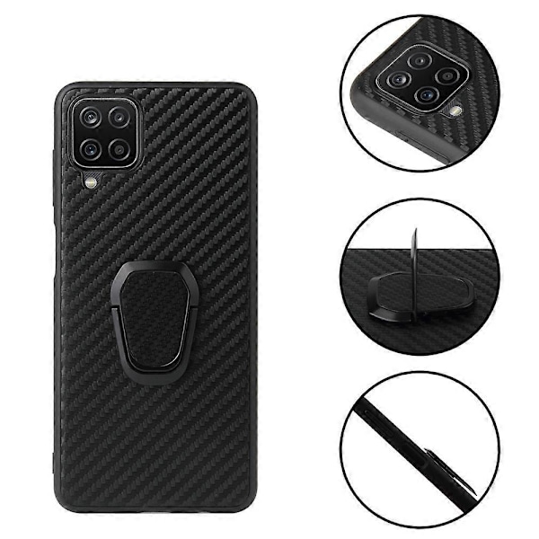 PU-nahalla päällystetty TPU-muotoiltu rengasmuotoinen jalustallinen puhelinkuori Samsung Galaxy A12:lle