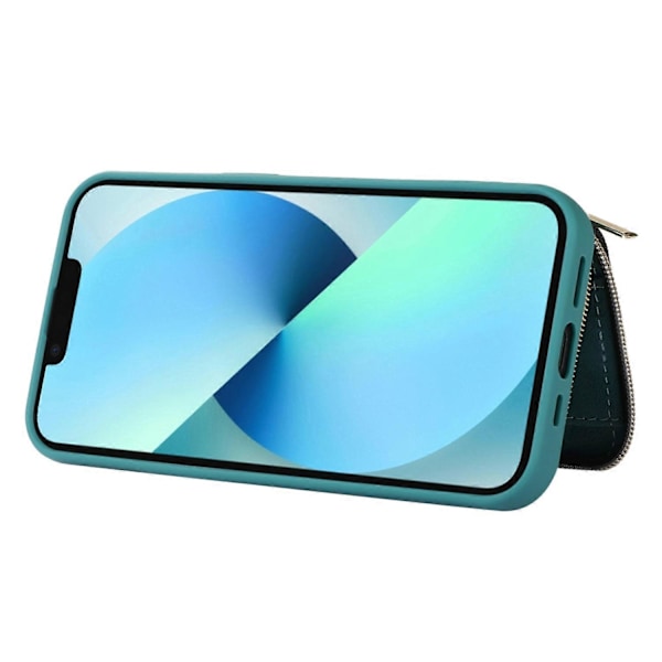 iPhone 13 Vetoketjullinen Lompakkokotelo Jalustalla PU-nahka+TPU Suojakuori Multicolor Style C