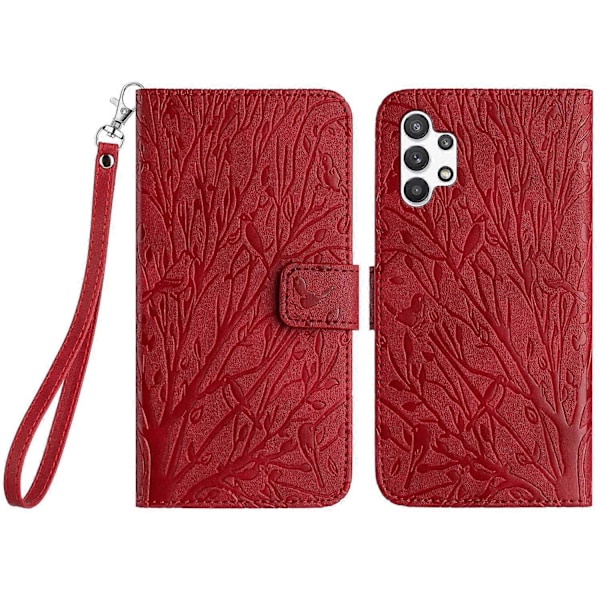 Til Samsung Galaxy A32 4G (EU Version) Etui Træ Fugl Prægning Læder Wallet Stand Cover Multicolor Style E